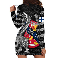 Personalized Finland Vikings Hoodie Dress Nordic Lion Bound in Runes and Chains