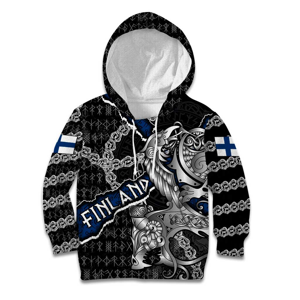 Personalized Finland Vikings Kid Hoodie Nordic Lion Bound in Runes and Chains