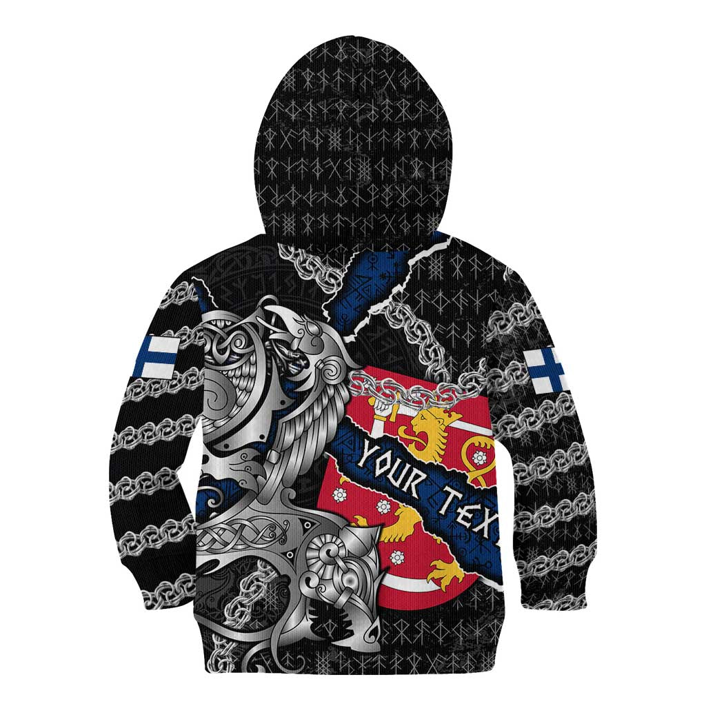 Personalized Finland Vikings Kid Hoodie Nordic Lion Bound in Runes and Chains