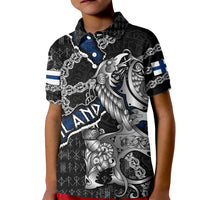 Personalized Finland Vikings Kid Polo Shirt Nordic Lion Bound in Runes and Chains