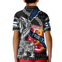 Personalized Finland Vikings Kid Polo Shirt Nordic Lion Bound in Runes and Chains