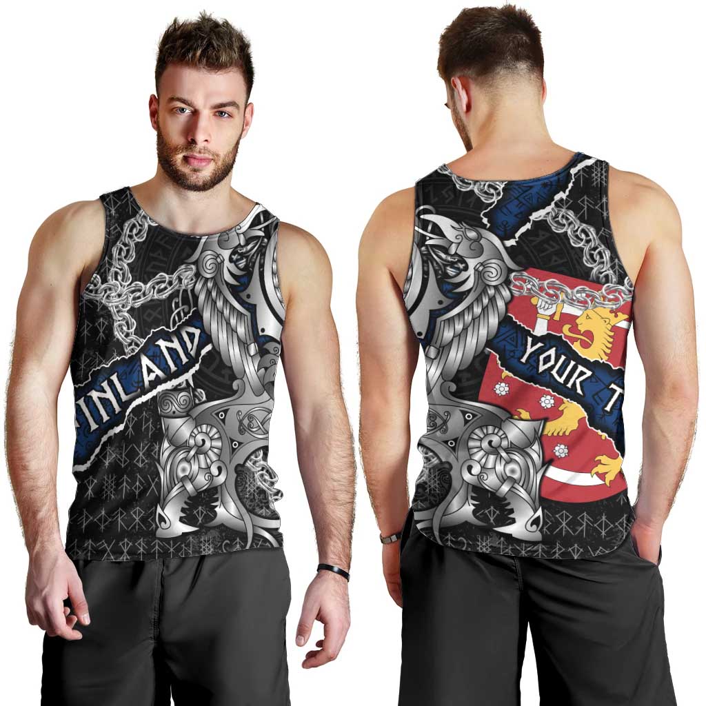Personalized Finland Vikings Men Tank Top Nordic Lion Bound in Runes and Chains