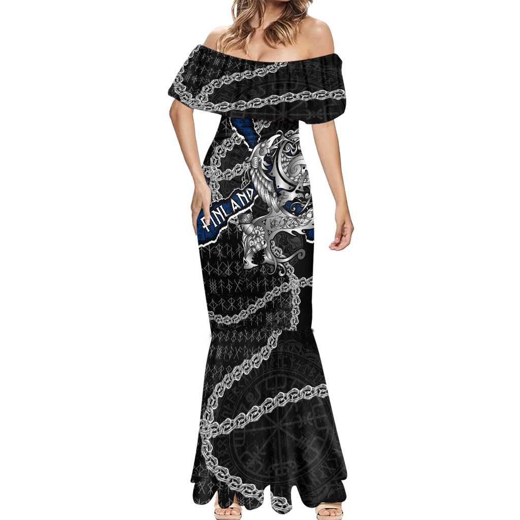 Personalized Finland Vikings Mermaid Dress Nordic Lion Bound in Runes and Chains