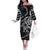 Personalized Finland Vikings Off The Shoulder Long Sleeve Dress Nordic Lion Bound in Runes and Chains