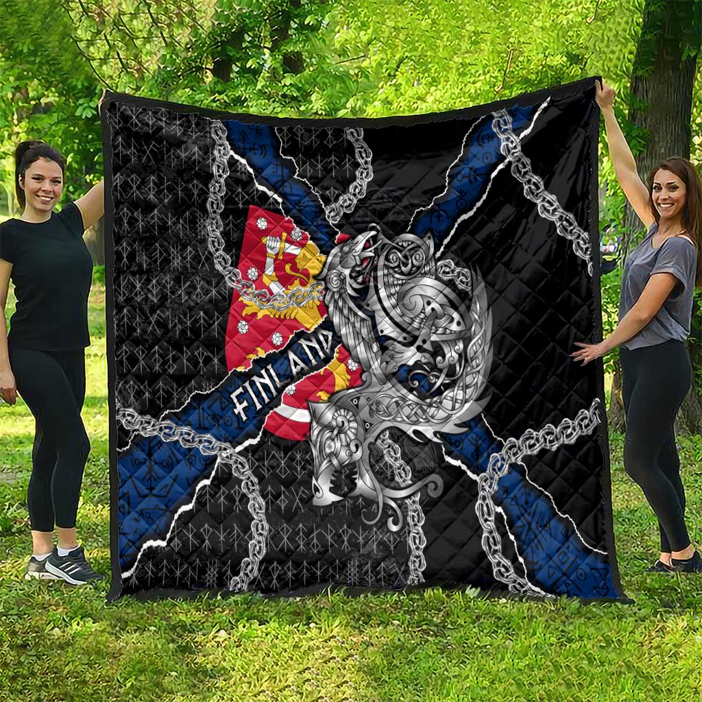 Finland Vikings Quilt Nordic Lion Bound in Runes and Chains