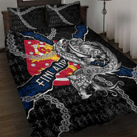 Finland Vikings Quilt Bed Set Nordic Lion Bound in Runes and Chains