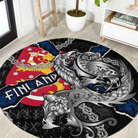 Finland Vikings Round Carpet Nordic Lion Bound in Runes and Chains