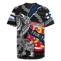 Personalized Finland Vikings Rugby Jersey Nordic Lion Bound in Runes and Chains