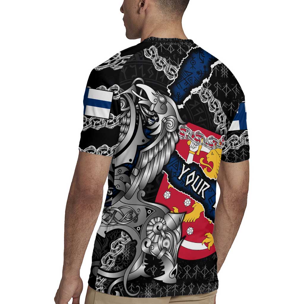 Personalized Finland Vikings Rugby Jersey Nordic Lion Bound in Runes and Chains