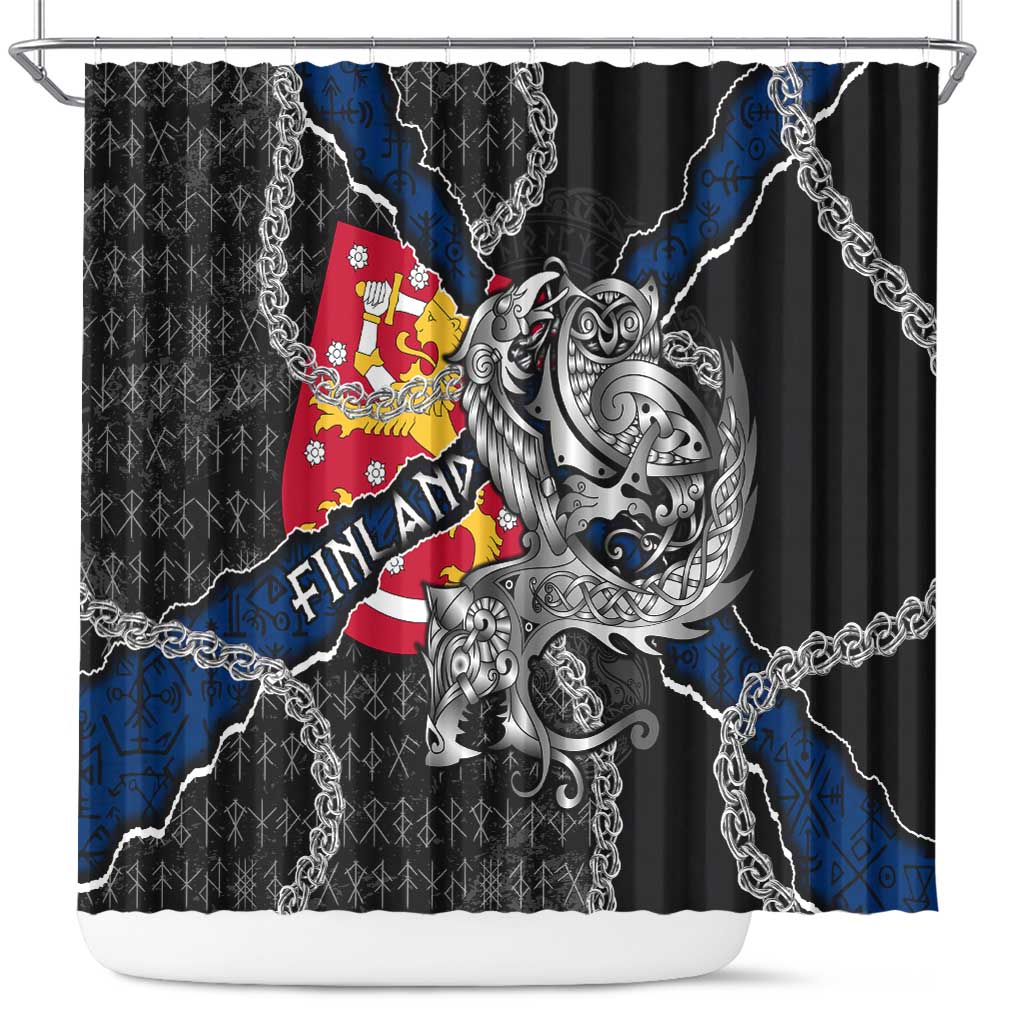 Finland Vikings Shower Curtain Nordic Lion Bound in Runes and Chains