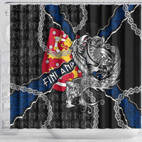 Finland Vikings Shower Curtain Nordic Lion Bound in Runes and Chains