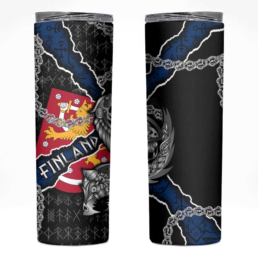 Finland Vikings Skinny Tumbler Nordic Lion Bound in Runes and Chains