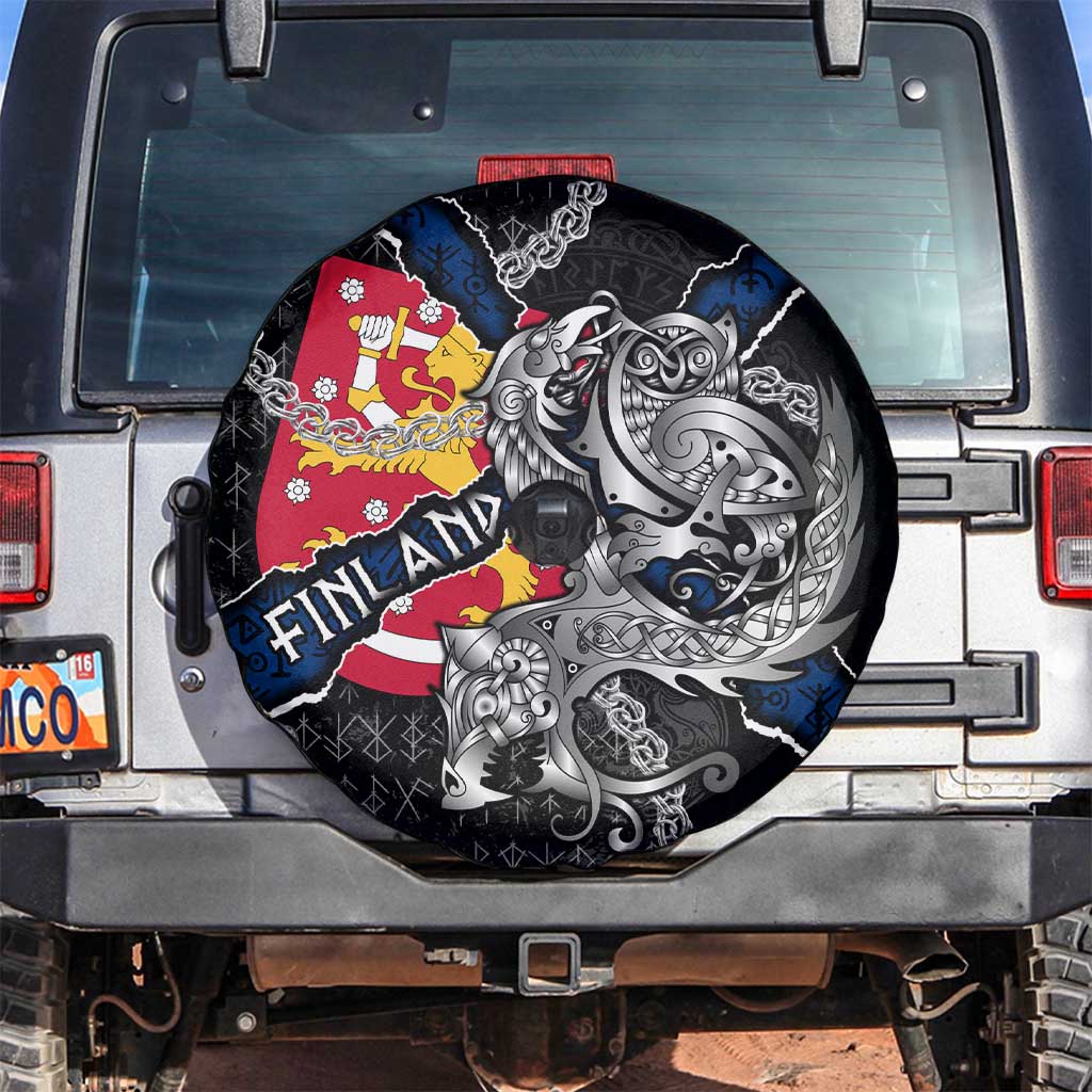 Finland Vikings Spare Tire Cover Nordic Lion Bound in Runes and Chains
