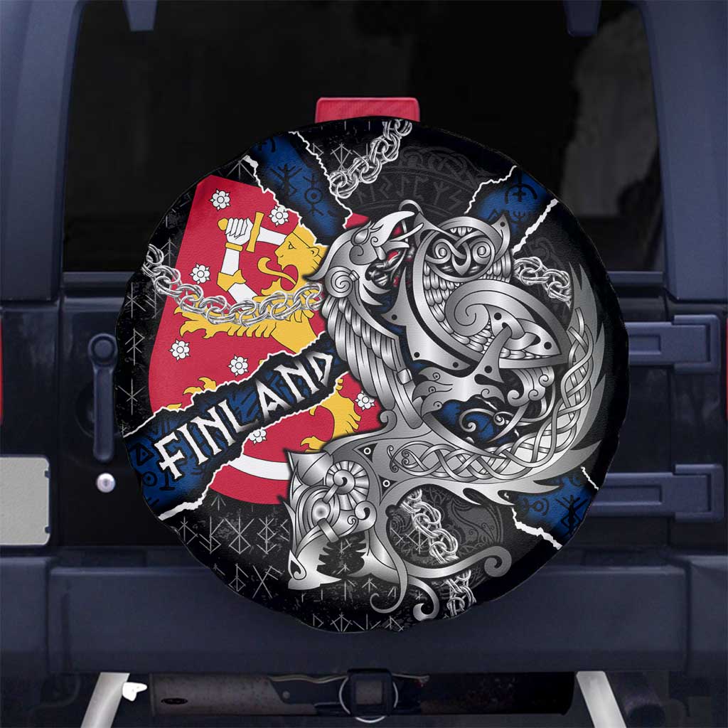 Finland Vikings Spare Tire Cover Nordic Lion Bound in Runes and Chains