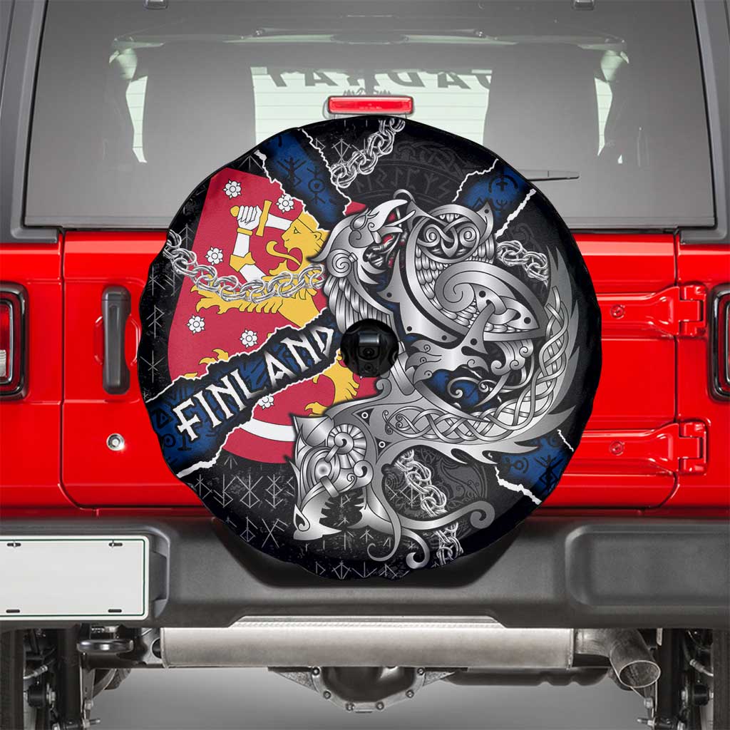 Finland Vikings Spare Tire Cover Nordic Lion Bound in Runes and Chains