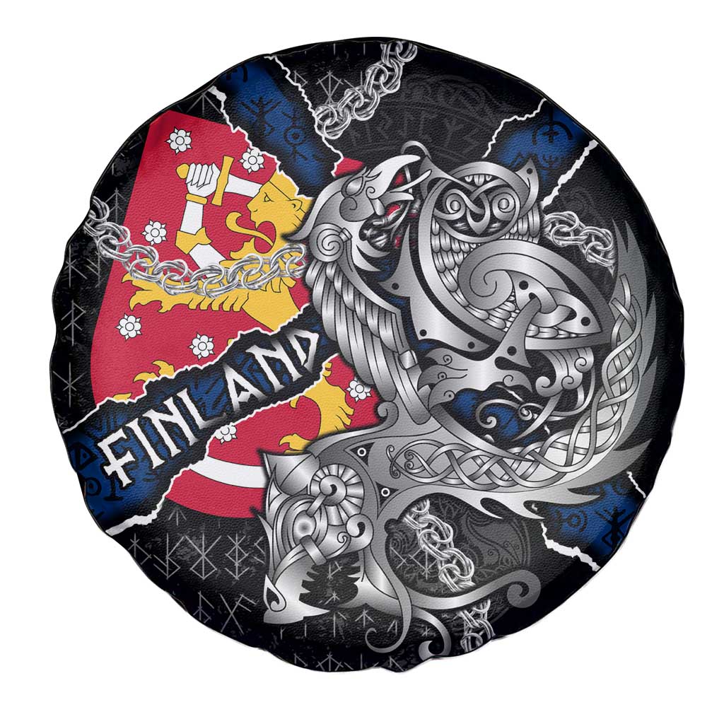 Finland Vikings Spare Tire Cover Nordic Lion Bound in Runes and Chains