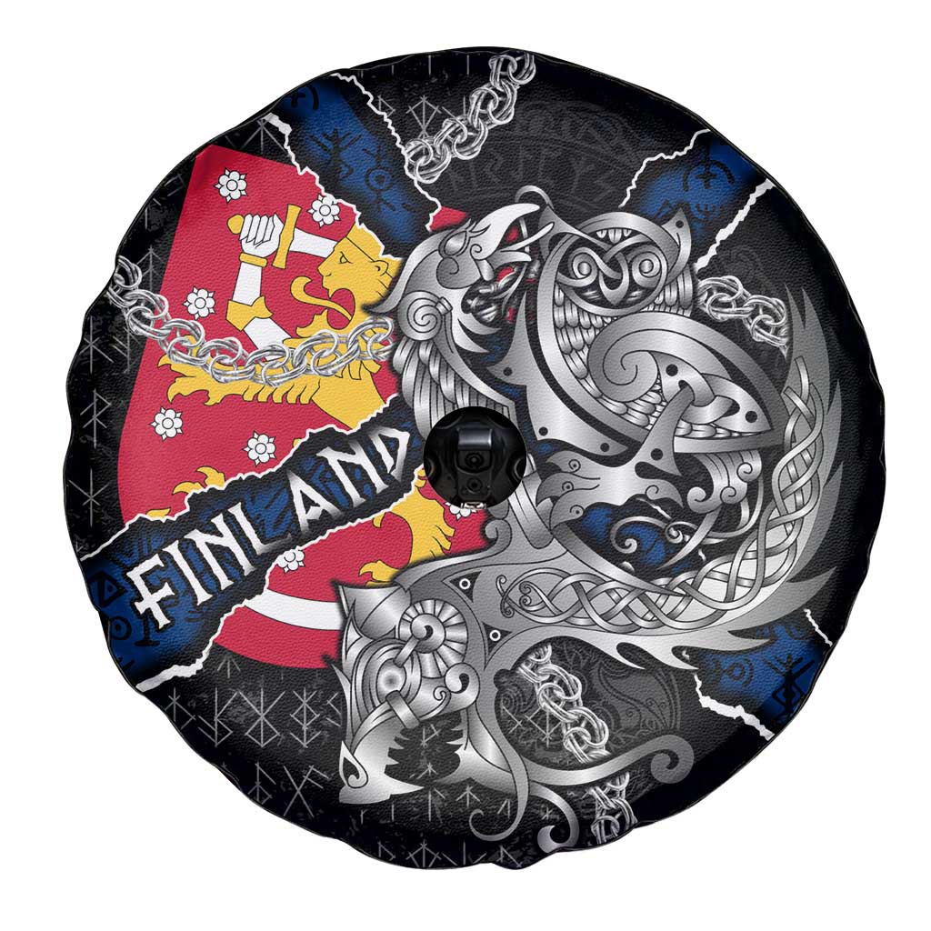 Finland Vikings Spare Tire Cover Nordic Lion Bound in Runes and Chains
