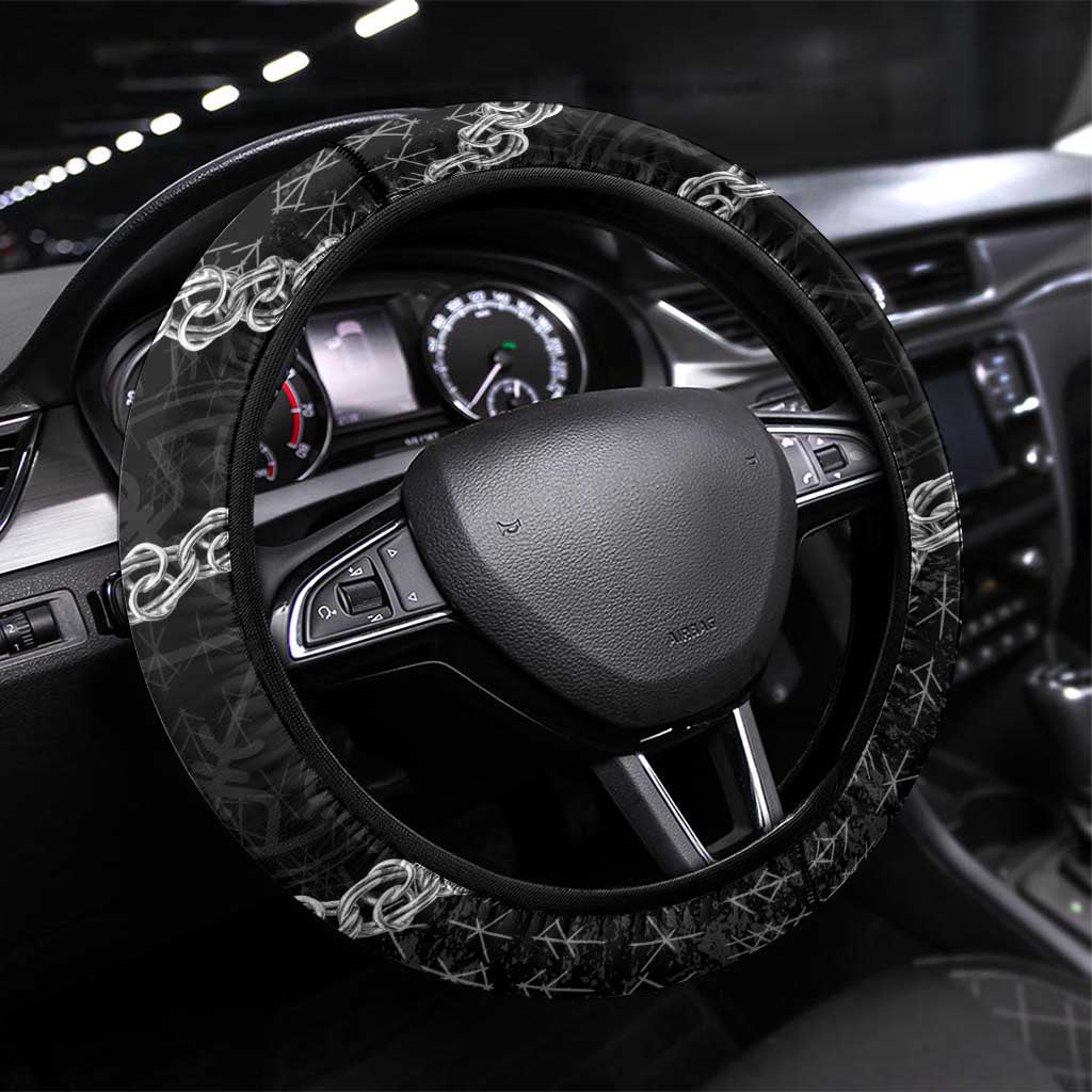 Finland Vikings Steering Wheel Cover Nordic Lion Bound in Runes and Chains