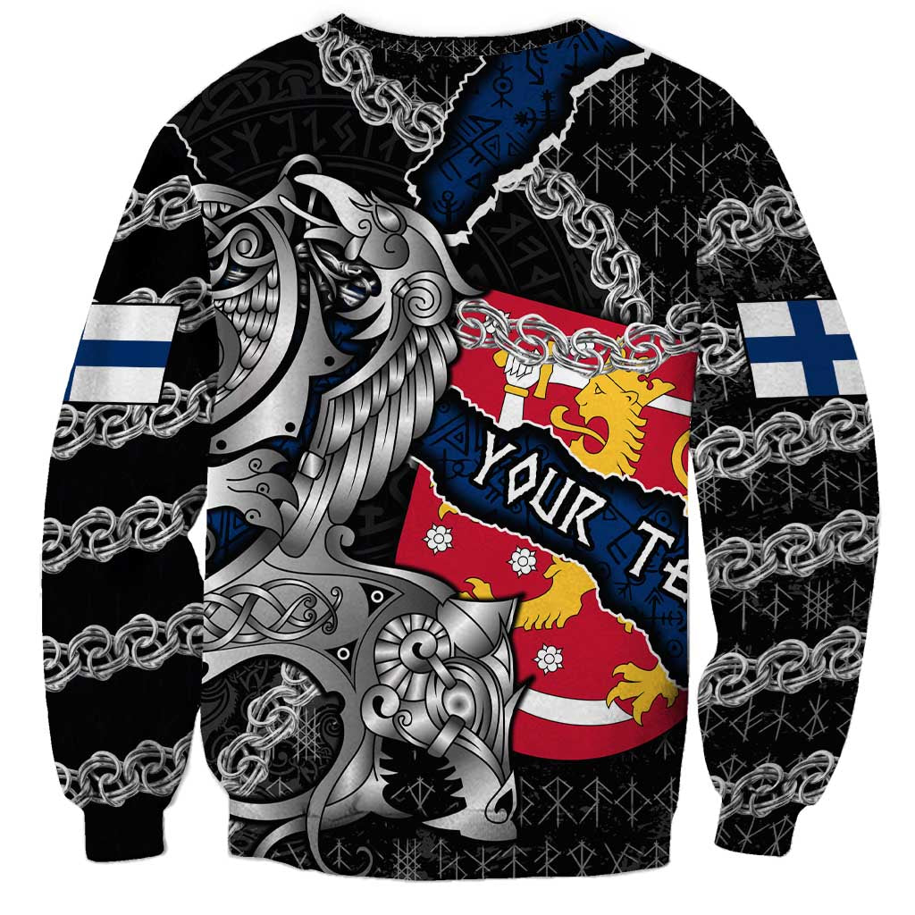 Personalized Finland Vikings Sweatshirt Nordic Lion Bound in Runes and Chains