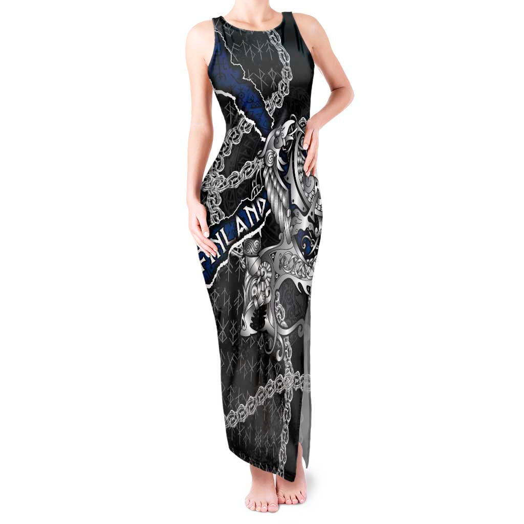 Personalized Finland Vikings Tank Maxi Dress Nordic Lion Bound in Runes and Chains