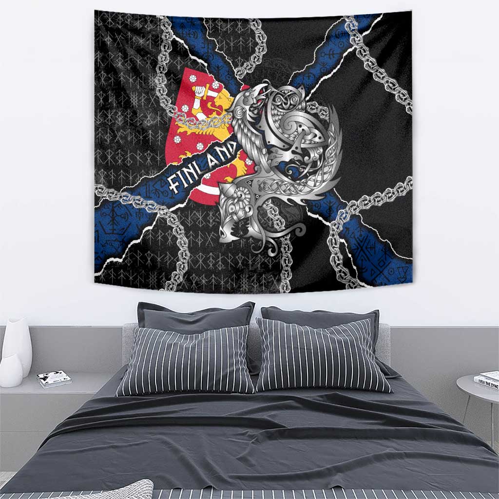 Finland Vikings Tapestry Nordic Lion Bound in Runes and Chains
