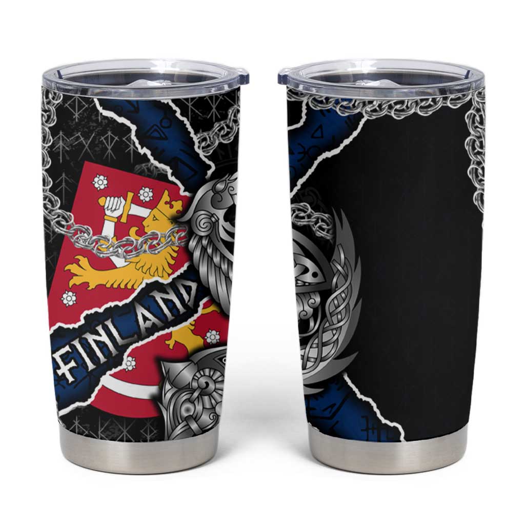 Finland Vikings Tumbler Cup Nordic Lion Bound in Runes and Chains