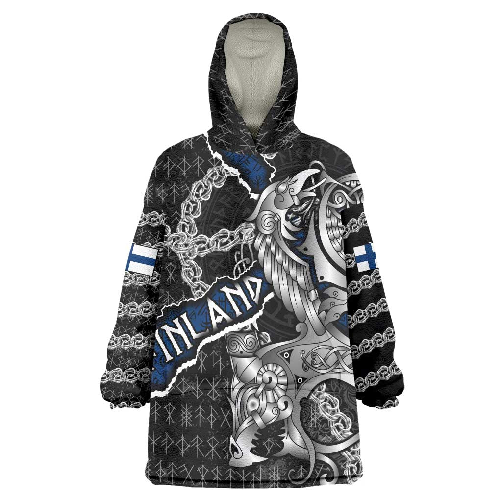 Personalized Finland Vikings Wearable Blanket Hoodie Nordic Lion Bound in Runes and Chains