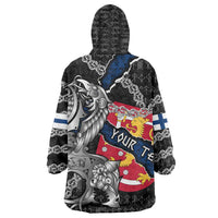 Personalized Finland Vikings Wearable Blanket Hoodie Nordic Lion Bound in Runes and Chains