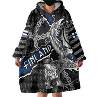Personalized Finland Vikings Wearable Blanket Hoodie Nordic Lion Bound in Runes and Chains