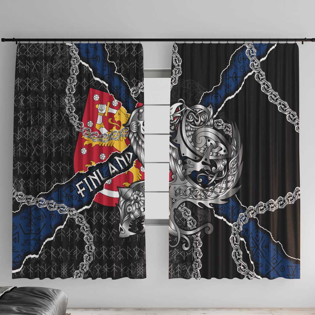 Finland Vikings Window Curtain Nordic Lion Bound in Runes and Chains