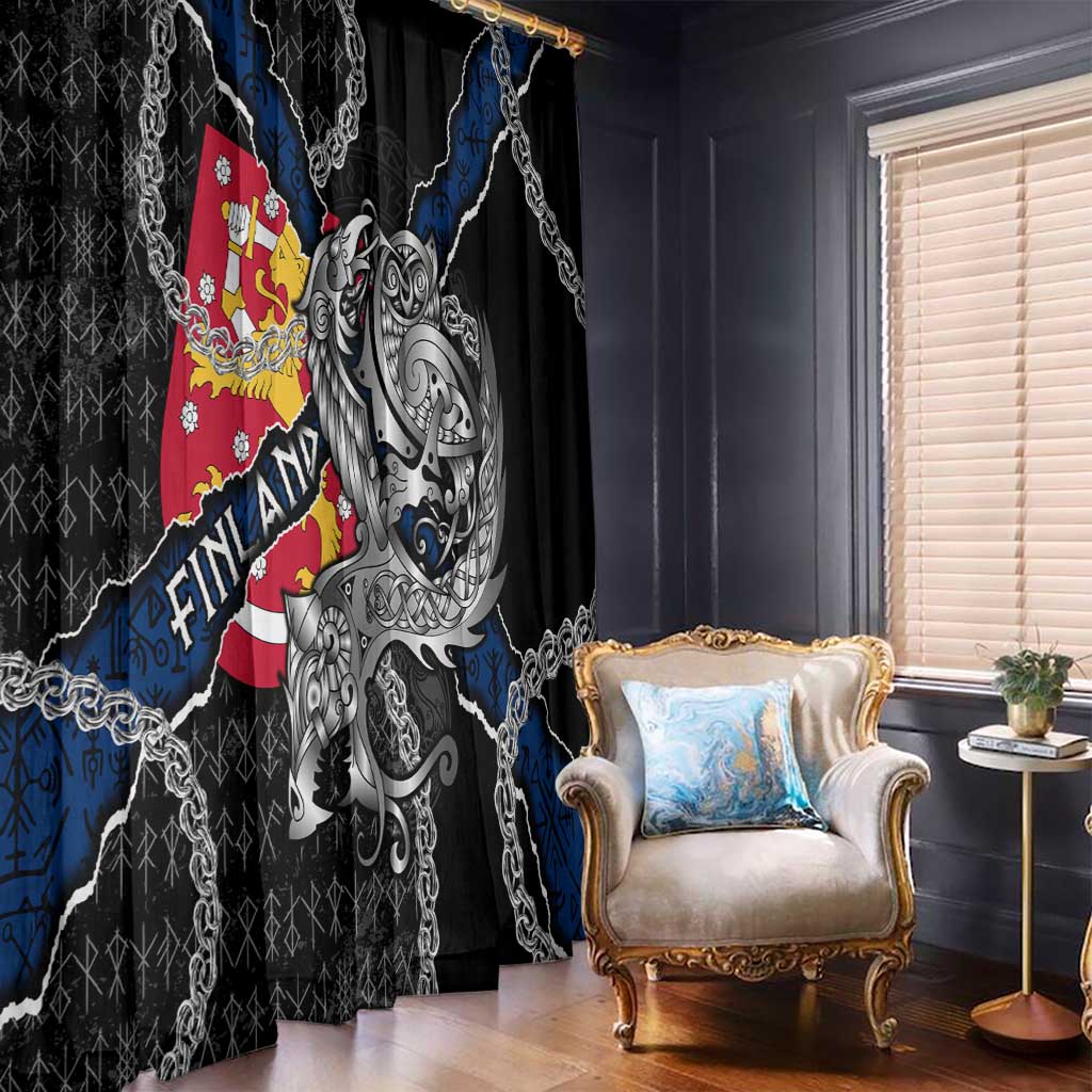 Finland Vikings Window Curtain Nordic Lion Bound in Runes and Chains