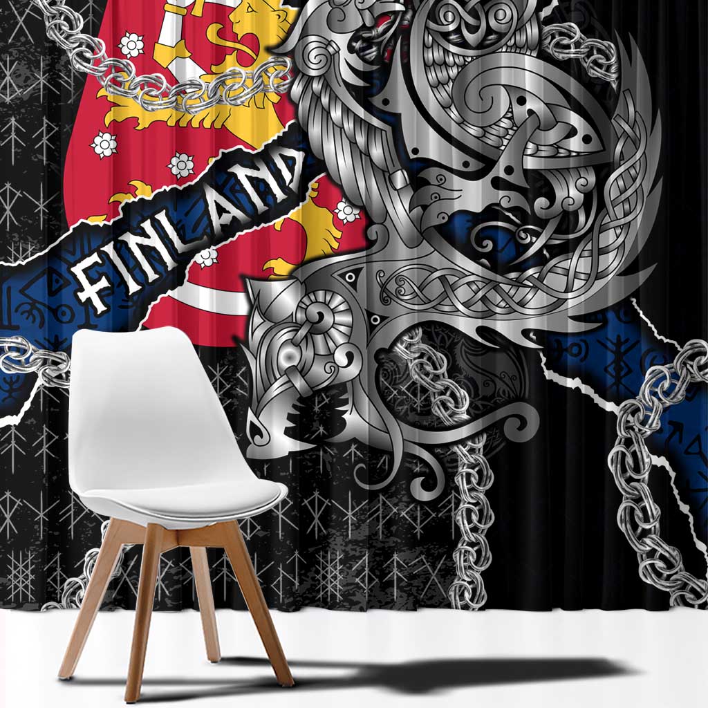 Finland Vikings Window Curtain Nordic Lion Bound in Runes and Chains