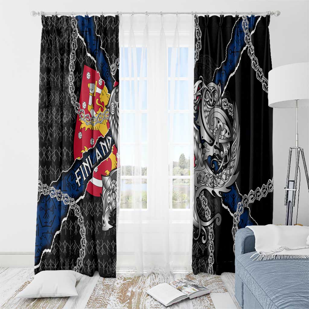 Finland Vikings Window Curtain Nordic Lion Bound in Runes and Chains