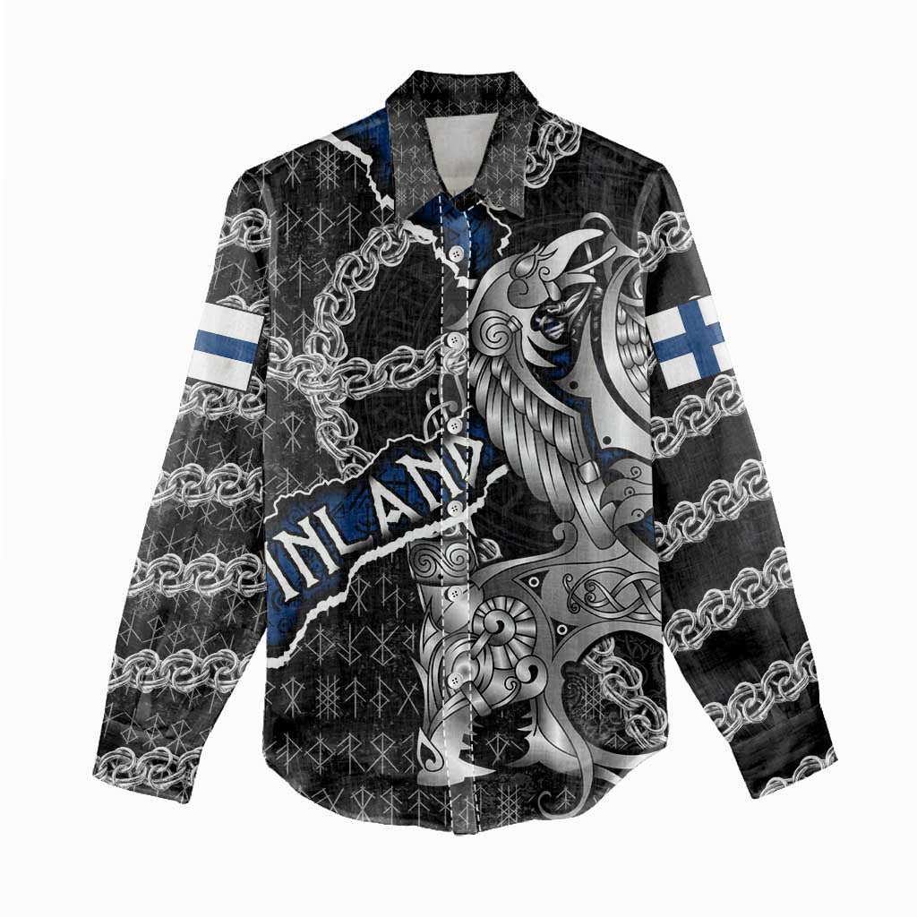 Personalized Finland Vikings Women Casual Shirt Nordic Lion Bound in Runes and Chains