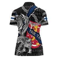 Personalized Finland Vikings Women Polo Shirt Nordic Lion Bound in Runes and Chains