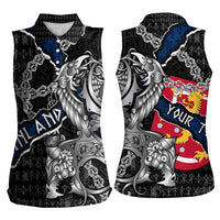 Personalized Finland Vikings Women Sleeveless Polo Shirt Nordic Lion Bound in Runes and Chains