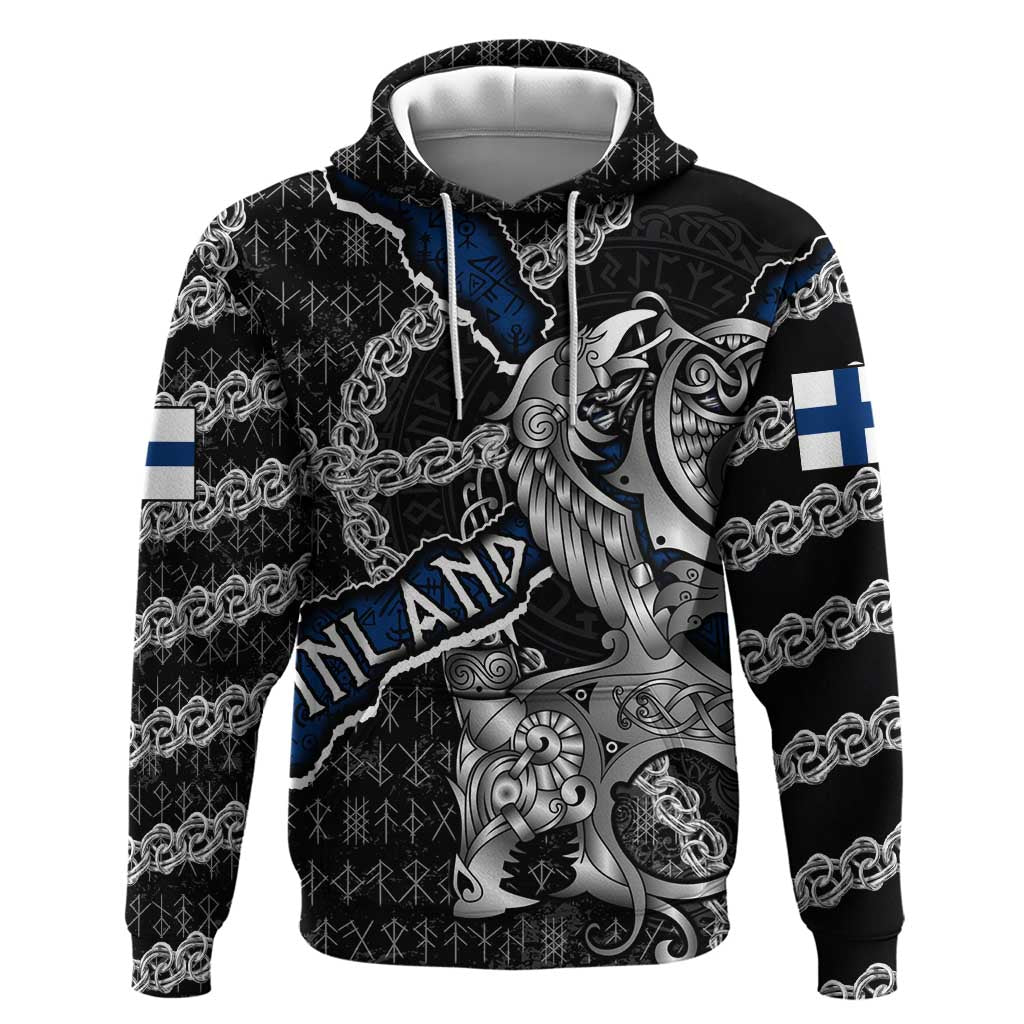 Personalized Finland Vikings Zip Hoodie Nordic Lion Bound in Runes and Chains