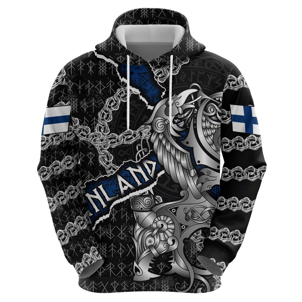 Personalized Finland Vikings Zip Hoodie Nordic Lion Bound in Runes and Chains