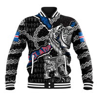 Personalized Iceland Vikings Baseball Jacket Nordic Lion Bound in Runes and Chains