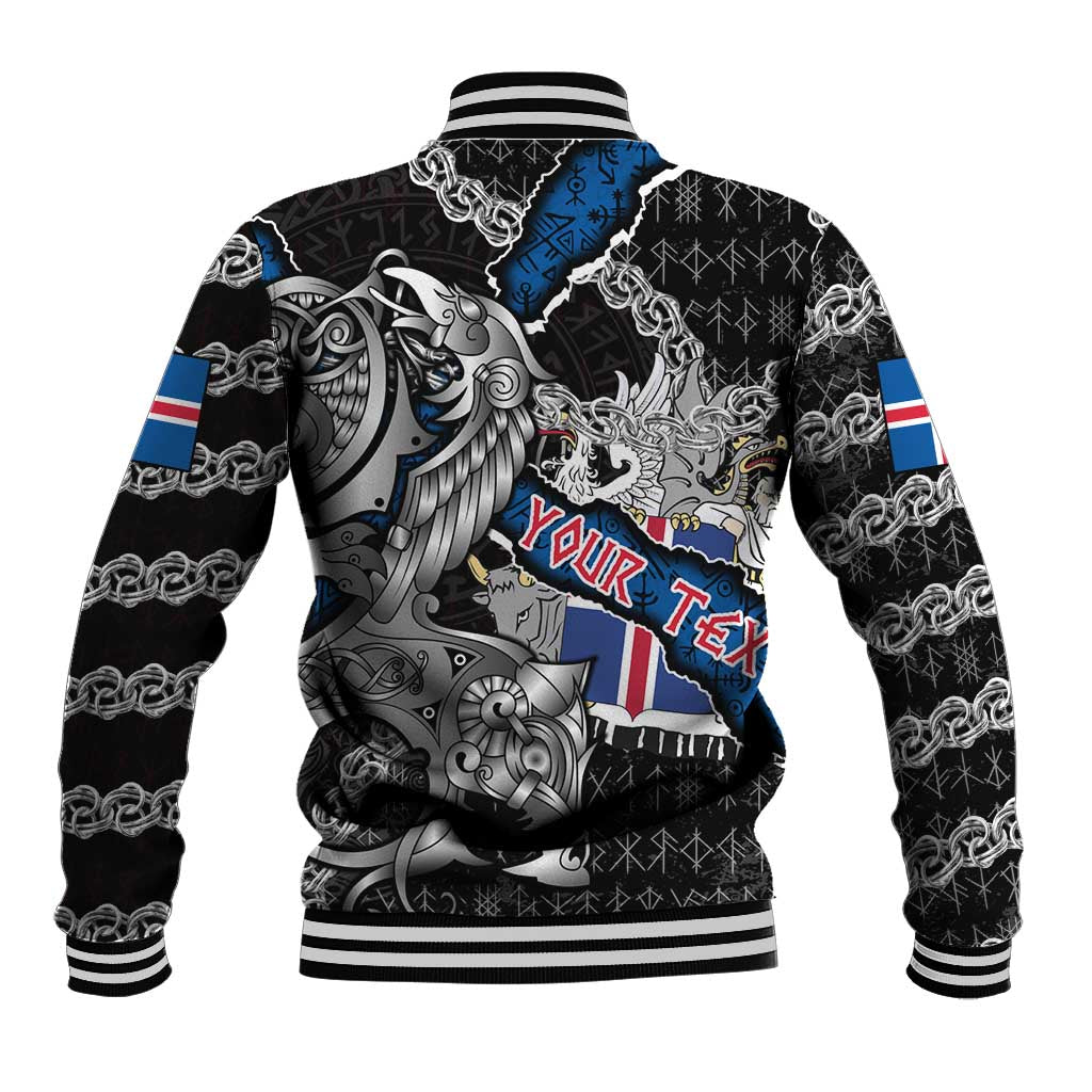 Personalized Iceland Vikings Baseball Jacket Nordic Lion Bound in Runes and Chains