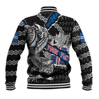 Personalized Iceland Vikings Baseball Jacket Nordic Lion Bound in Runes and Chains