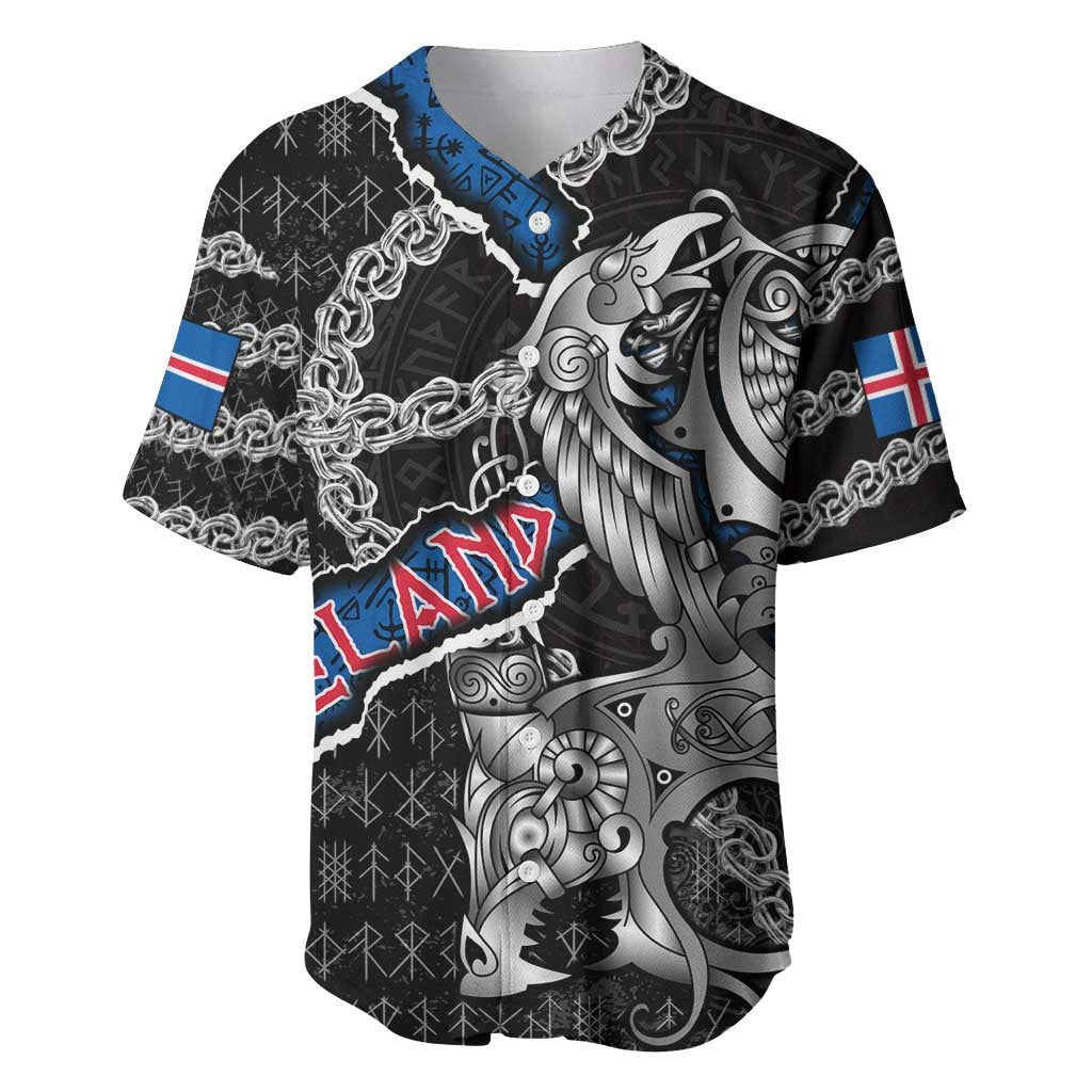 Personalized Iceland Vikings Baseball Jersey Nordic Lion Bound in Runes and Chains