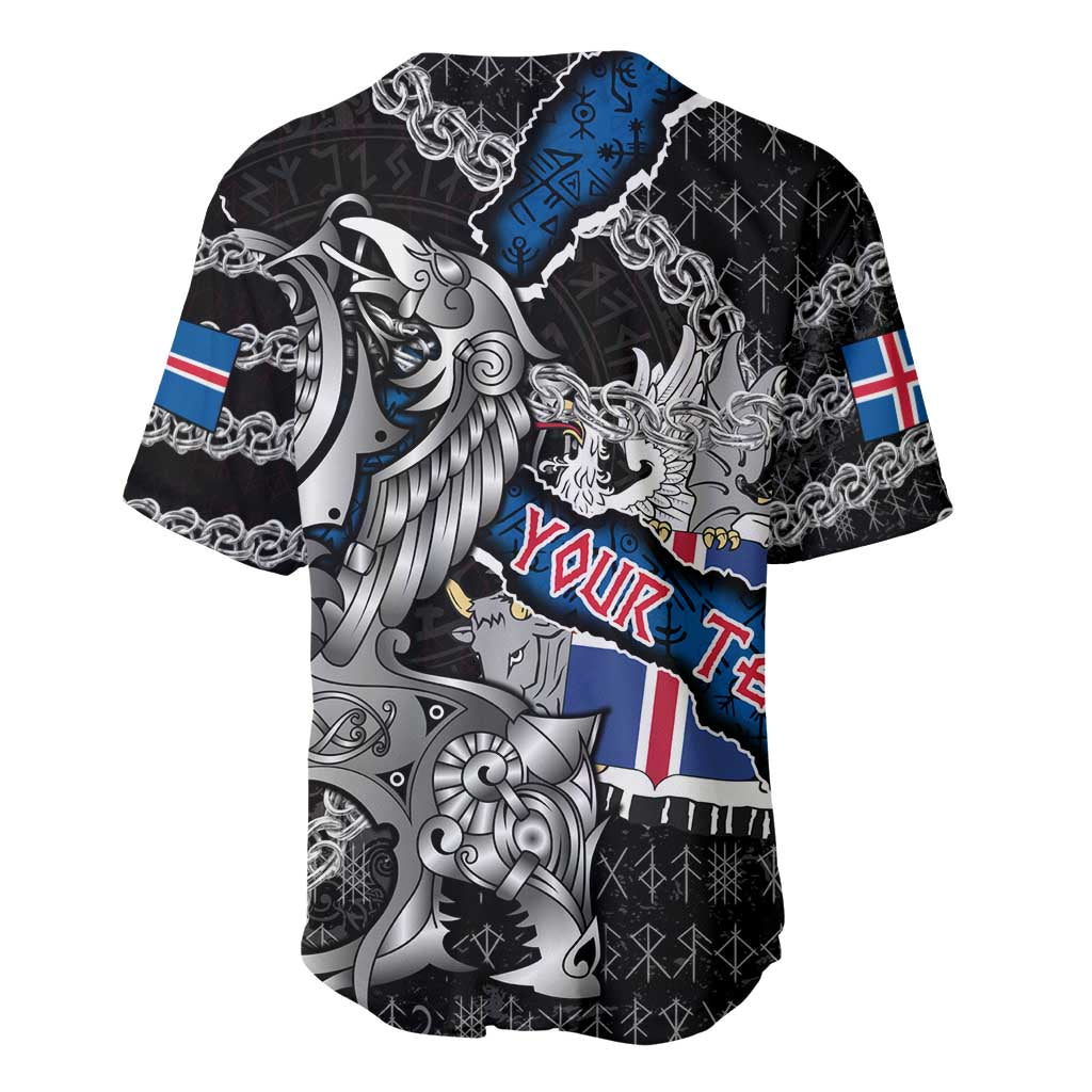 Personalized Iceland Vikings Baseball Jersey Nordic Lion Bound in Runes and Chains