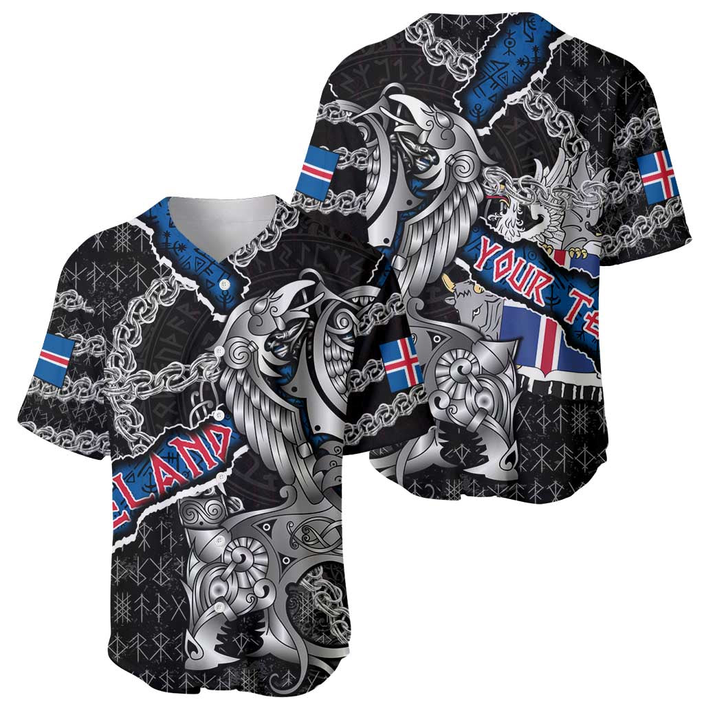 Personalized Iceland Vikings Baseball Jersey Nordic Lion Bound in Runes and Chains