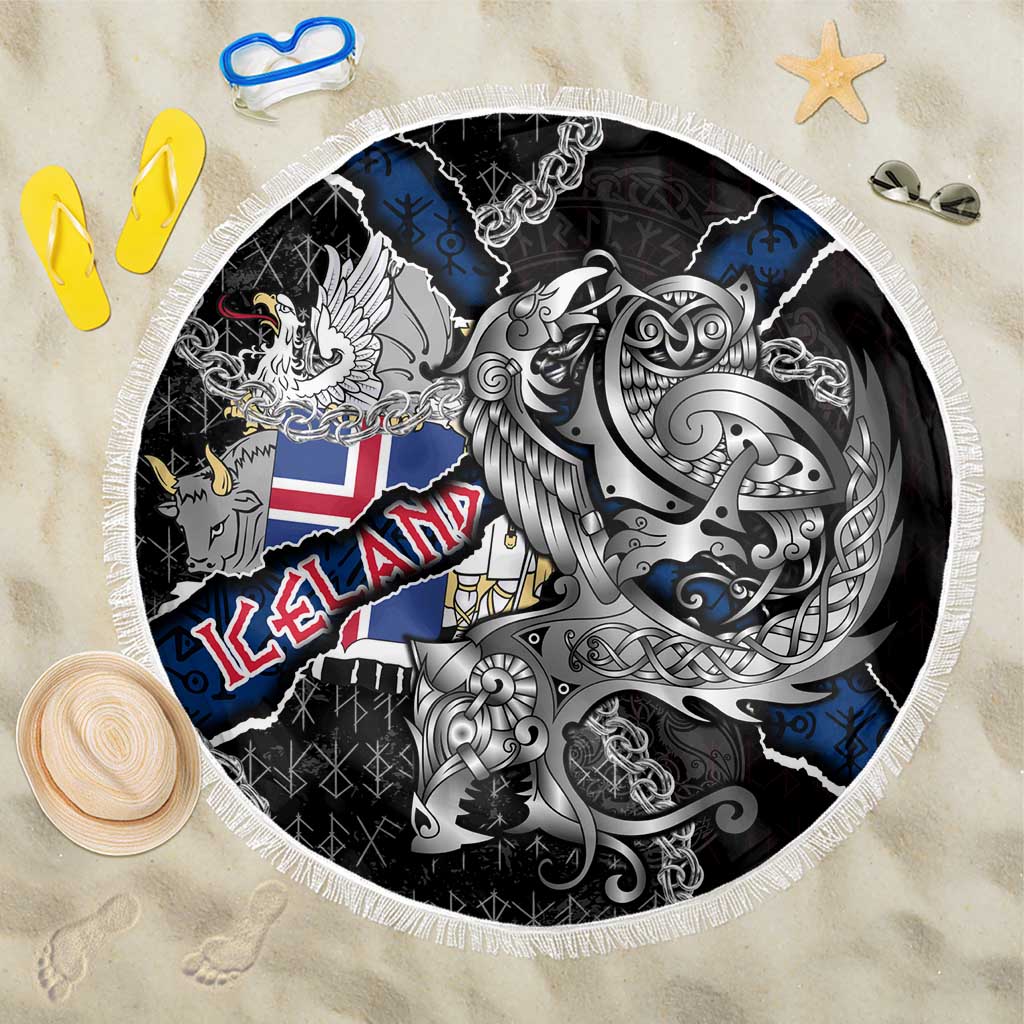 Iceland Vikings Beach Blanket Nordic Lion Bound in Runes and Chains