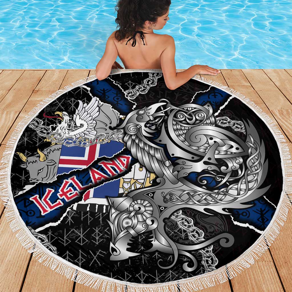 Iceland Vikings Beach Blanket Nordic Lion Bound in Runes and Chains