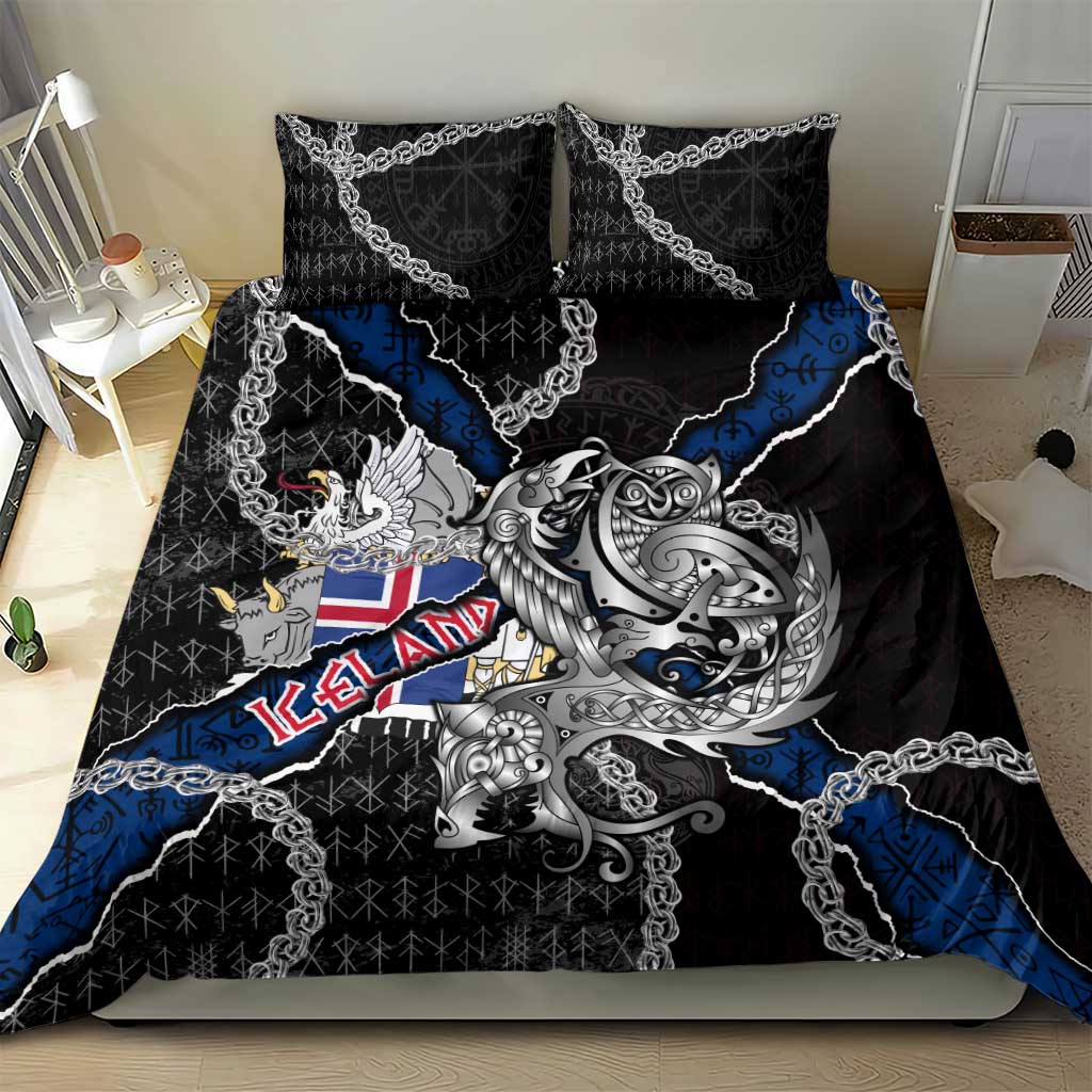 Iceland Vikings Bedding Set Nordic Lion Bound in Runes and Chains