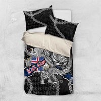 Iceland Vikings Bedding Set Nordic Lion Bound in Runes and Chains