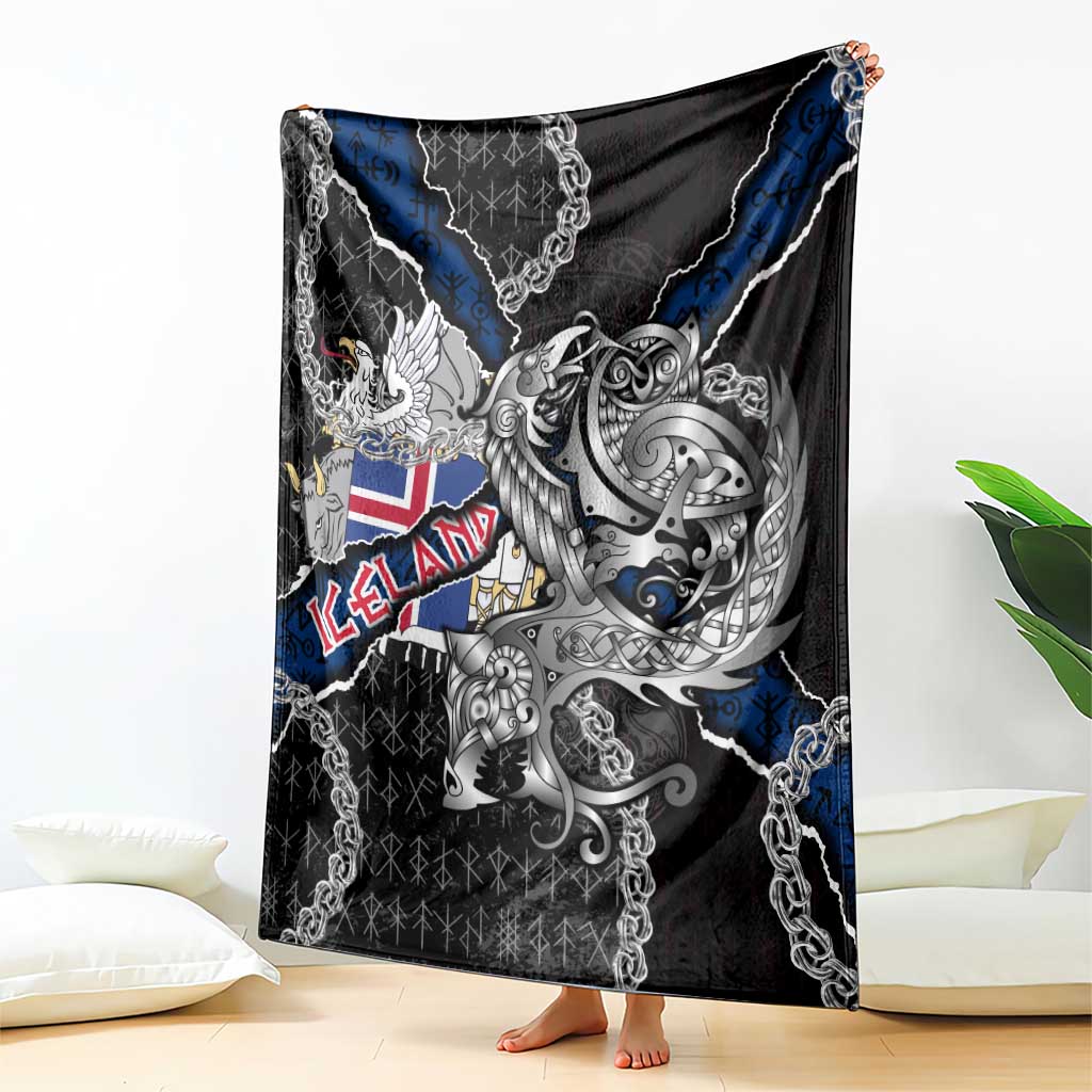 Iceland Vikings Blanket Nordic Lion Bound in Runes and Chains