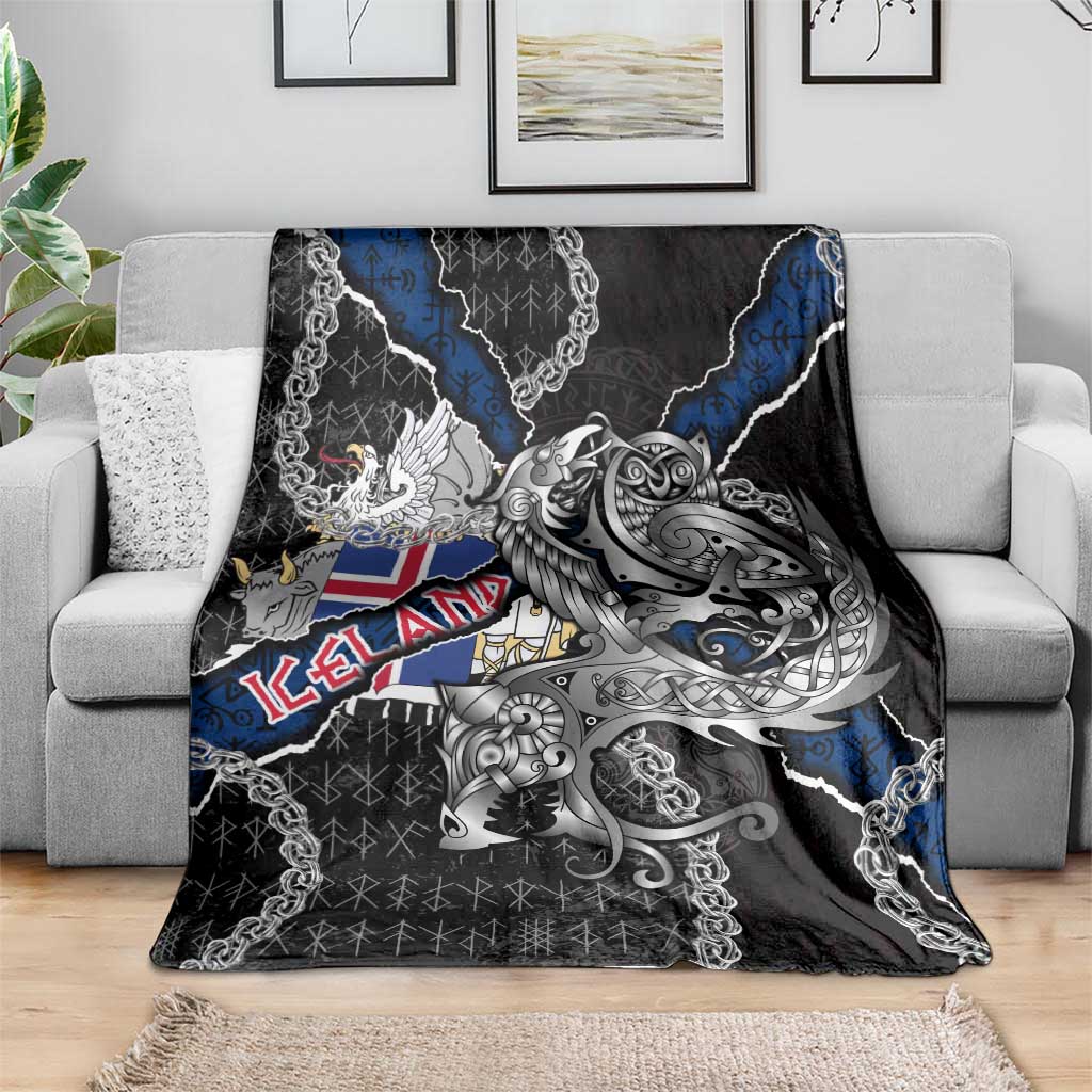 Iceland Vikings Blanket Nordic Lion Bound in Runes and Chains